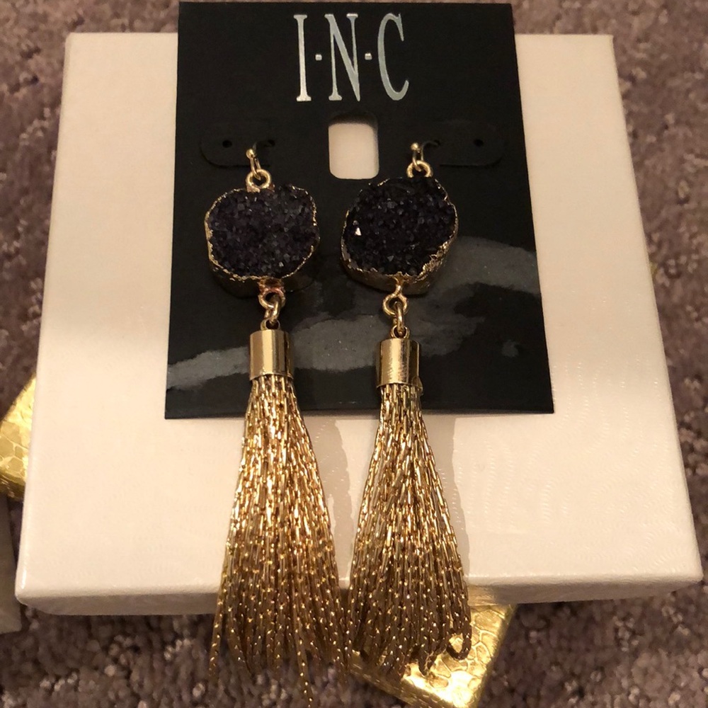 Inc new earrings with stone black druzy tassel BOHO look!!!!